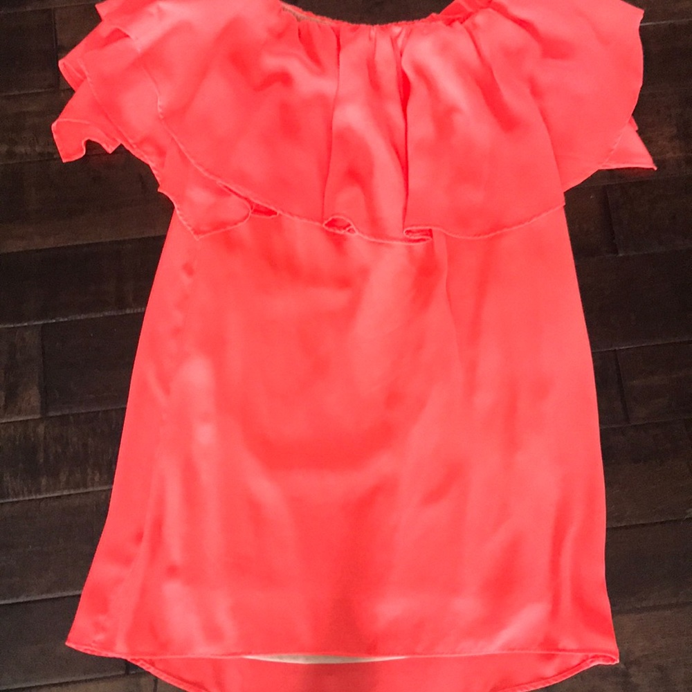 Beautiful Off Shoulder Bright Melon Colored Dress.